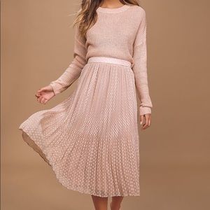 You're On My Mind Blush Pleated Swiss Dot Skirt